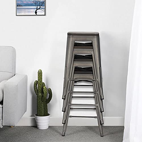 Yaheetech 24'' Counter Height Barstools 4Pcs Metal Chairs Barstools For Patio With Wood Seat For Indoor And Outdoor, Gun Metal #TOP1