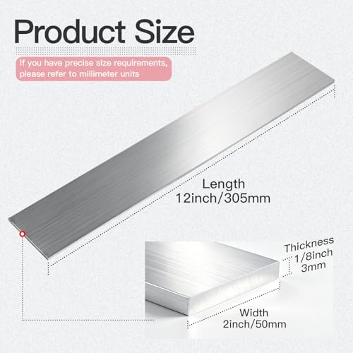 Image of 2PCS 1 /8 inch Thick x 2 inch Wide 12 inch Long 6061 Aluminum Flat Bar, T6511 Mill Stock Solid Square Aluminum Bar for Industrial, DIY and Fabrication