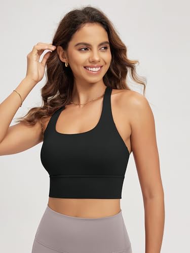 ODODOS Women's Halter Sports Bra Padded Y Racerback Medium Support Wirefree Workout Yoga Top with Removable Pads3