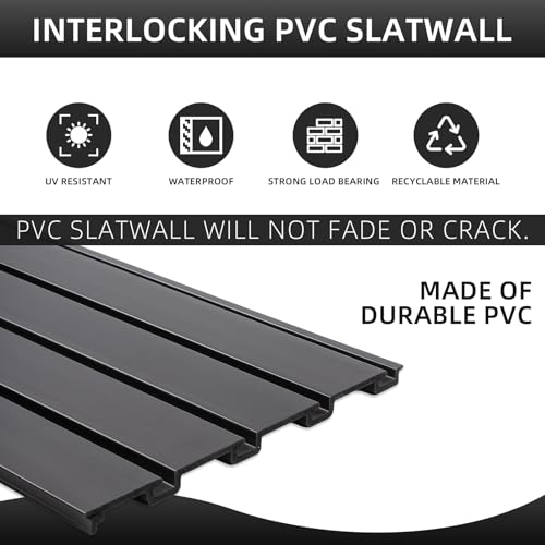 Slat Wall Paneling Garage Wall Organizer, Slatwall Panels Garage Tool Organizer Wall Mount Garage Slat Wall Storage Systems, Slat Board PVC Wall Panels Garage Storage (Black, 8ftx4ft)