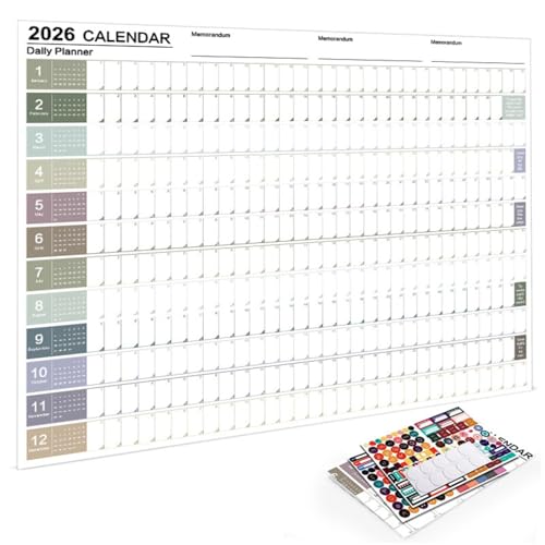 ALMEKAQUZ 2026 Wall Calendar Planner Poster Calendar 2026 Year Planner Annual Calendar 12 Month Planner Wall Hanging Yearly Schedule Calendar with Stickers Thick Paper Morandi Color 74 x 52cm