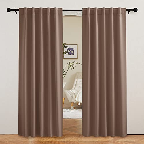 Image of RYB HOME Blackout Curtains 80 inches Long Thermal Insulating Large Window Curtains for Living Room Sliding Glass Door Dining Home Office Backdrop, Mocha, W 42 x L 80 per Panel, 2 Panels
