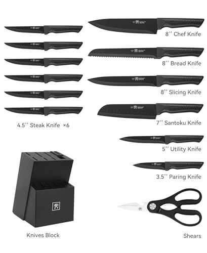 13. Hundop 15-Piece Kitchen Knife Set – Self-Sharpening with Block and Steak Knives