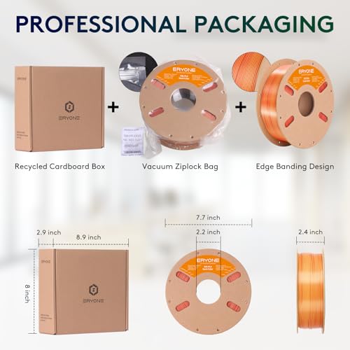 Image of ERYONE Silk Dual Color PLA Filament 3D Printer 1.75mm + /- 0.03mm, Bicolor Filament Two Tone PLA 1KG(2.2lbs) Cardboard Spool, Gold Copper