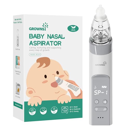 GROWNSY Nasal Aspirator for Baby, Baby Nose Sucker Pro with 3 Soft Silicone Tips, Adjustable Suction, Electric Nose Suction for Baby, Built-in Music & Light Soothing