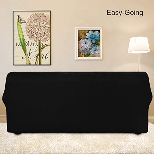 Easy-Going Stretch Sofa Slipcover 1-Piece Sofa Cover Furniture Protector Couch Soft With Elastic Bottom For Kids, Polyester Spandex Jacquard Fabric Small Checks (Sofa, Black) #TOP3