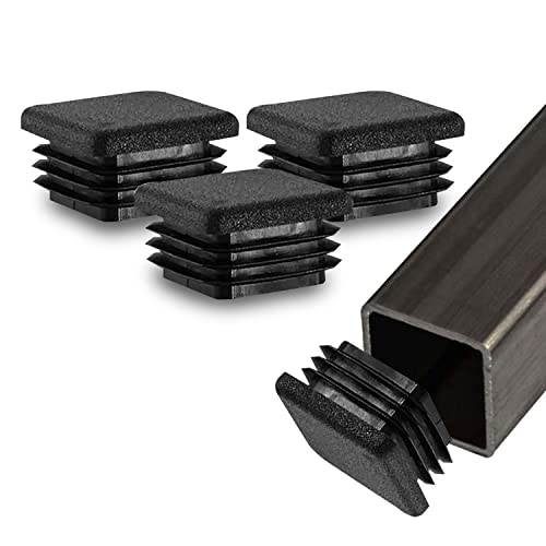 Prescott Plastics 1.5-Inch (38.1mm) Square Plastic Plug Inserts, Black End Caps for Metal Tubing and Fences, Glide Protection for Chairs and Furniture, Made in USA - 10 Pack