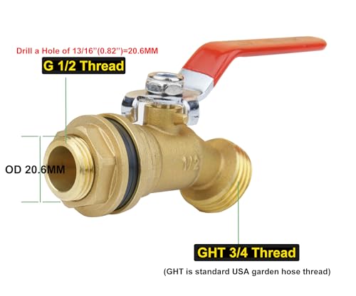 WHK-Rain-Barrel-Spigot-Kit-Water-Bucket-Spigot-Faucets-Water-Spicket-Water-Spout-Spigot-for-555-Gallon-Bucket-for-Rain-Barrel-Water-Container-WaterTank14-Turn-with-Long-HandleBrass