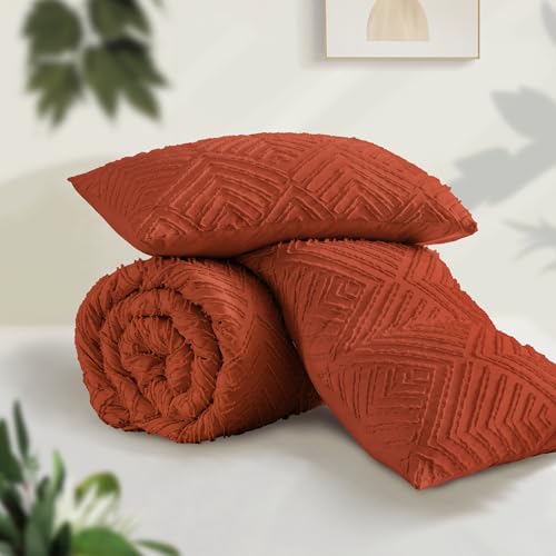 Image of Andency Full Size Comforter Sets Burnt Orange, Boho Lightweight Full Bed Set, Terracotta Fluffy Bedding Set & Collections, 3 Pieces Rust Tufted Design (79x90Inches, 1 Comforter and 2 Pillow Shams)