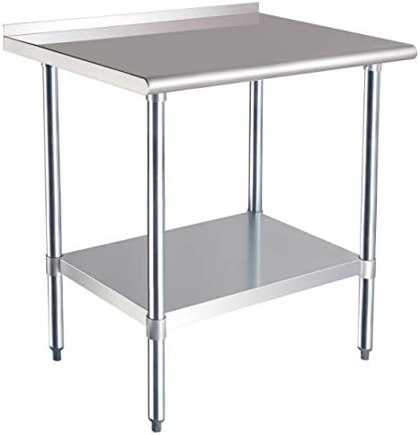 AmazonCommercial NSF Stainless-Steel Workbench with Backsplash - 61 x 92 cm