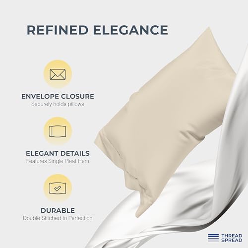 Image of THREAD SPREAD 100% Egyptian Cotton King Size Sheets Set - Luxury 1500 Series Egyptian Cotton Sheets King Size, 17 inch Deep Pocket, Soft, Cooling Sateen Weave Hotel Quality Bedding Set - Beige