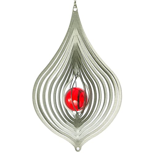 CIM Teardrop Stainless Steel Wind Spinner with Crystal Decoration 10.5 cm x 17 cm - incl. ballbearing swivel and hook