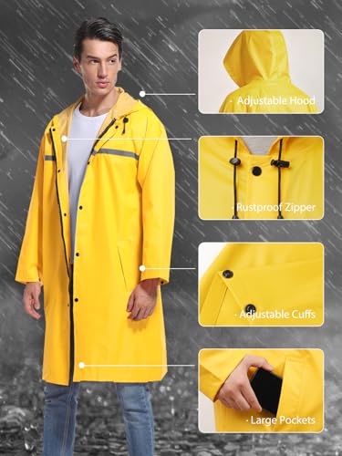 Image of Mens Long Hooded Safety Rain Jacket Waterproof Emergency Raincoat Poncho