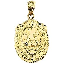 10k Yellow Gold Sparkle-Cut Lion Head Statement Pendant Charm - Choice of Size S, M, or L