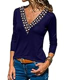 bluse mit stickerei schwarz Die Strickpullover damen Damen erhält moderne Unterstützung durch cut out Schultern und einen tiefen Rundhalsausschnitt. Die Bluse Damen langes Ärmel aus weich fließendem, pflegeleichtem Materialmix schmeicheln der Figur und tragen sich superangenehm. Patchwork Bluse Tshirt Damen mit Stilvolles Design machen Sie attraktiver.