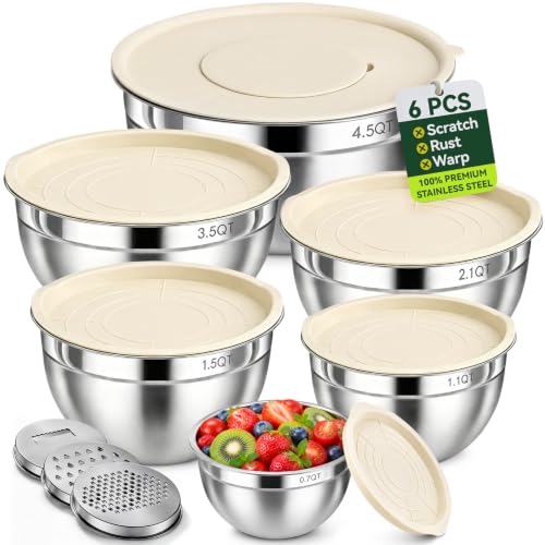 RFAPPMV Stainless Steel Mixing Bowls: 6-Piece Prep & Storage Set with Lids - image 1