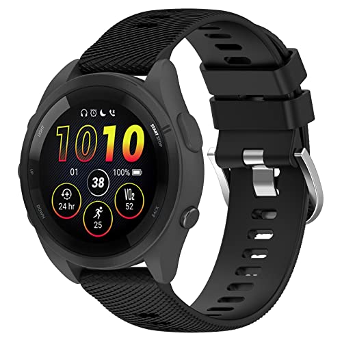 Fit for Garmin Forerunner 165 Watch Bands Women Men 20mm Adjustable Sport Soft Silicone Replacement Bands Straps Wristbands Fit for Garmin Forerunner 165 Music (Black)
