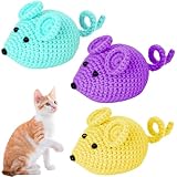 MOTIBACK Katzenspielzeug, 3er Set Gehäkelte Plüsch-Mäuse mit Langem Schwanz, Weiches Strick-Spielzeug für Katzen und Kätzchen, Interaktives Spielzeug für Wohnungskatzen