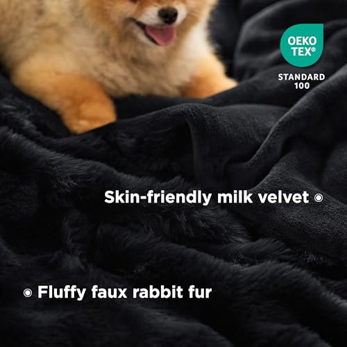 Bedsure GentleSoft Fluffy Faux Fur Throw Blanket for Couch, Soft Fuzzy Bubble Blanket Home Decor Gifts for Bedroom Living Room, Thick Warm Furry Cozy Gifts for Women, Black, 50x60 Inch