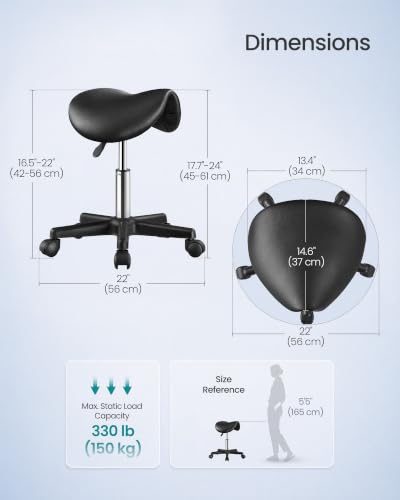 Image of SONGMICS Ergonomic Saddle Stool with Wheels