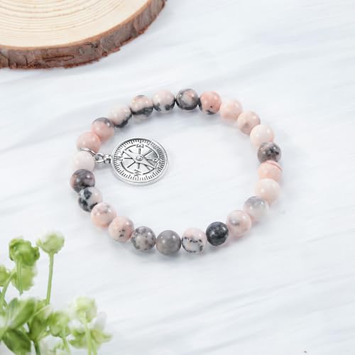 MollyQueen Compass Bracelet Coworker Leaving Gifts for Women Goodbye Gifts for Coworkers Farewell Gifts Natural Stone Bead Bracelet4