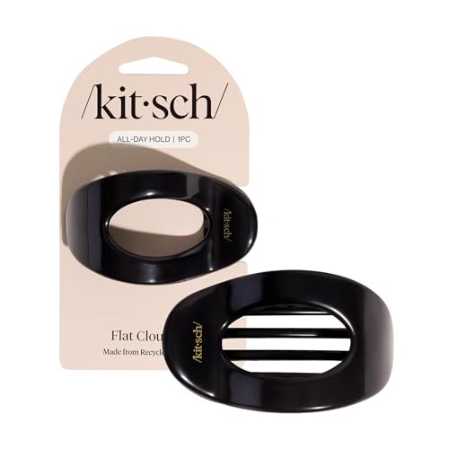 Kitsch Medium Flat Claw Clips for Women - Stylish Flat Hair Clips, Strong Hold for Thick & Fine Hair | Non-Slip for Secure, Comfortable All-Day Wear | Ideal Gifts for Women - Black