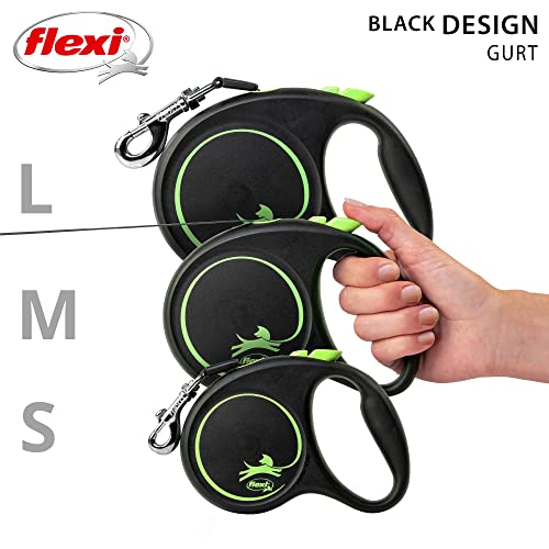 flexi® Black Design L Gurt 5 m schwarz/grün, Roll-Leine für Hunde bis 50 kg