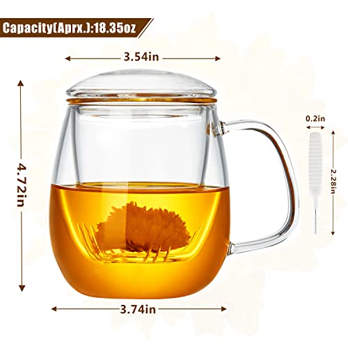Whjy Glass Tea Cup With Infuser And Lid, 18 Ounce Glass Tea Cups With Strainer, Loose Leaf Tea Cup Mug For One, Lead-Free Borosilicate Glass Teacups, Heat Resistance, Microwave & Dishwasher Safe #TOP1