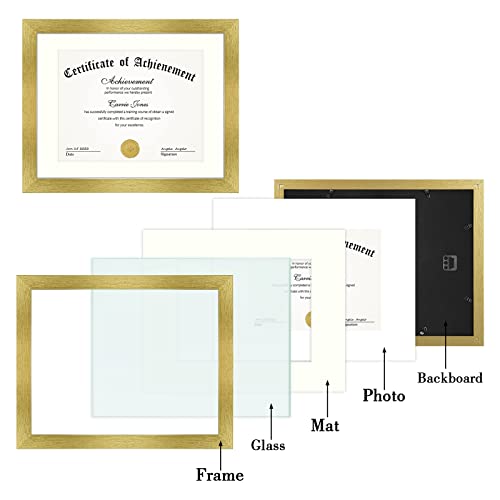 Frametory, 11X14 Certificate Frame With Mat For 8.5X11, Back Hangers For Wall Mounting, Display For Certificates, Documents, Awards, Acknowledgements, Wide Molding (Gold, 1-Pack) #TOP5