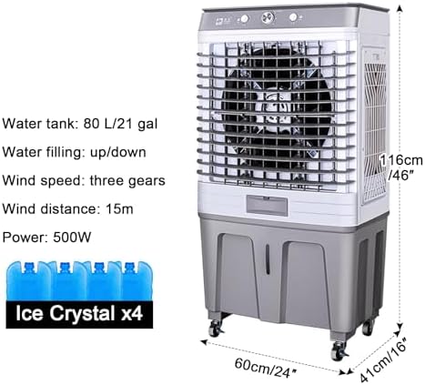 Portable Evaporative Air Cooler, 3-Speed Swamp Cooler with 120° Oscillation, Ideal for Outdoor & Indoor Use, Knob Control, 60L/16 Gallon Capacity