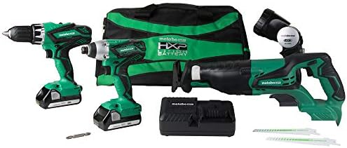 Metabo HPT KC18DG4LS 18V Cordless 4-Tool Combo Kit, Hammer Drill, Impact Driver, Reciprocating Saw, LED Flashlight, and two 18V Lithium Ion Compact 1.5Ah batteries, Lifetime Tool Warranty