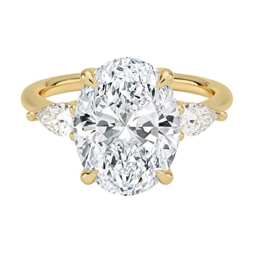 4 Carat Oval Cut Lab Grown Diamond IGI Certified 10K 14K 18K Solid Gold 3 Stone Pear Lab Grown Diamond Engagement Ring Christmas Gift For Women (1-5 Carat, Color:E-F, Clarity:VVS2)