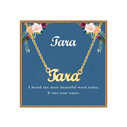Ldurian Custom Name Necklace | Tara Name Pendant Necklace Gifts | 14K Gold Plated Dainty Name Necklaces Birthday Jewelry Gift for Teen Girls