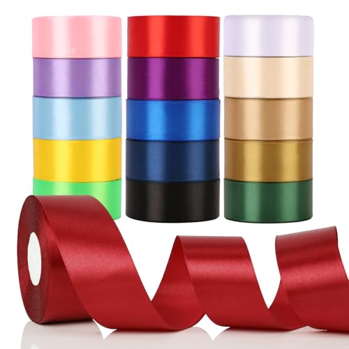 NESCCI 16 Colors 400 Yards Ribbon 1-1/2 Inch Satin Ribbon Single Face Satin Ribbons Perfect for Gift Wrapping Wedding Decoration Handmade Bows Wrapping Bouquet and More