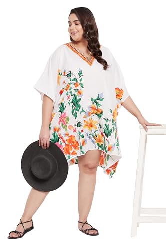 Image of Oussum Short Caftans for Women Plus Size Kaftan Tunic Tops Polyester Summer Beach Clothing Mini Cover Ups Dress for Ladies