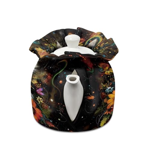 Image of Xoenoiee Cute Cat Colorful Flower Pattern Tea Cozy Tea Cosy for Teapots Keep Warm Teapot Cover Insulated Kettle Cover for Home Kitchen Table Decor