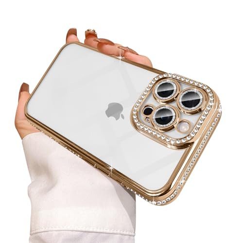 Protection esthétique iPhone 16 Pro Max transparente à paillettes or