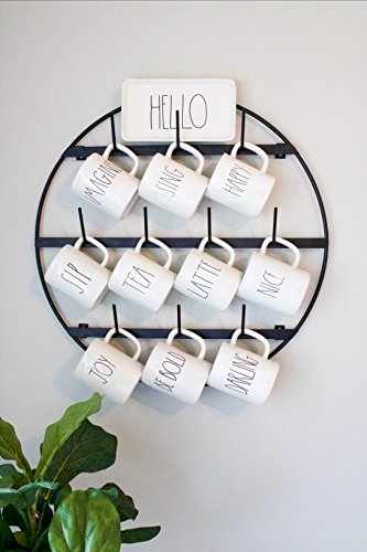 Round Coffee Mug Rack (Black, 24" X 24" X 3") - Metal Kitchen Rack With 3 Rows - Storage Hooks For 10 Cups - Large Wall-Mounted Cup & Plate Holder - Circle Display Organizer - Home Décor - Mug Holder #TOP4