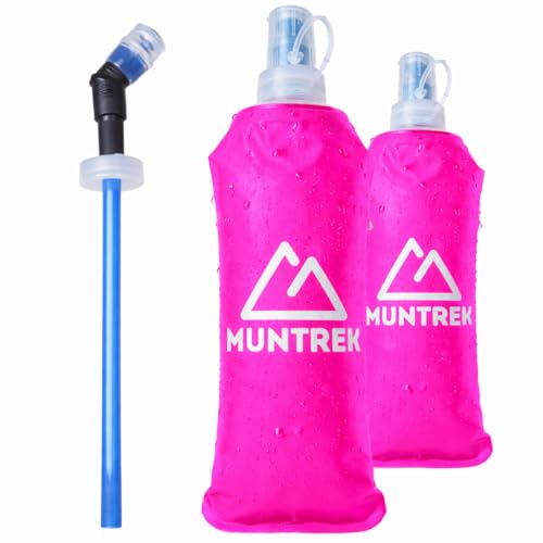 MUNTREK Soft Flask 500ml Pack de 2 con Pajita Extensible, Botellas Flexibles para Trail Running, TPU Sin BPA (Rosa)