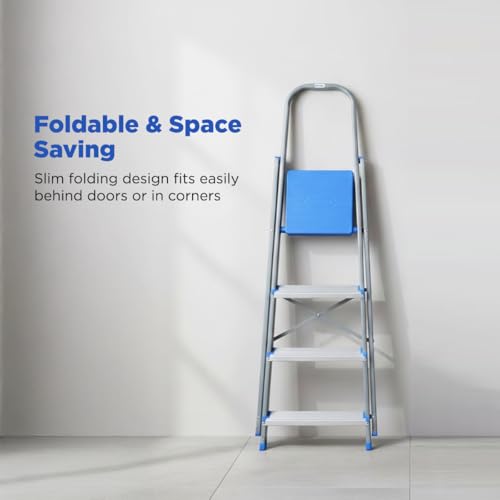 Image of Nilkamal Rise 5 Step Heavy Duty Steel Ladder with Aluminium Steps | for Home Use | Climb Easy Anti-Slip Steps | Secure Safety Clutch Lock | 150 kg Capacity | 1 Year Warranty