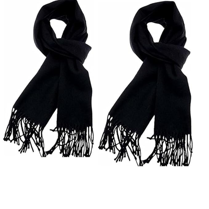GIFFEMANS Stylish Warm Winter Wear Acrylic Woolen lightweight Checkered Striped Muffler/Scarf//Stole/Shawl Warn Soft for Snow For Men & Women| Boy's and Girl's Combo Pack (2, Black)