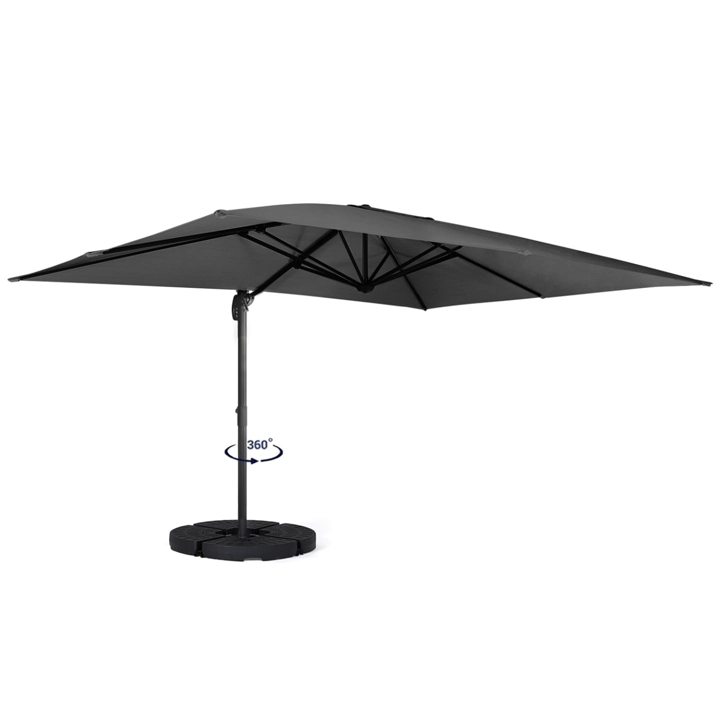 IDMarket - Parasol déporté inclinable Rotatif 360 Calvi Gris 3x4 M avec 4 Dalles et Housse