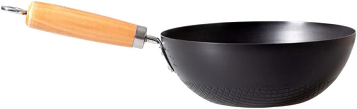 BESPORTBLE 28cm Mini Iron Wok Non-coated Flat Bottom Frying Pan for Electric Stove, Small Stir-fry Skillet Cookware for Home Kitchen Cooking