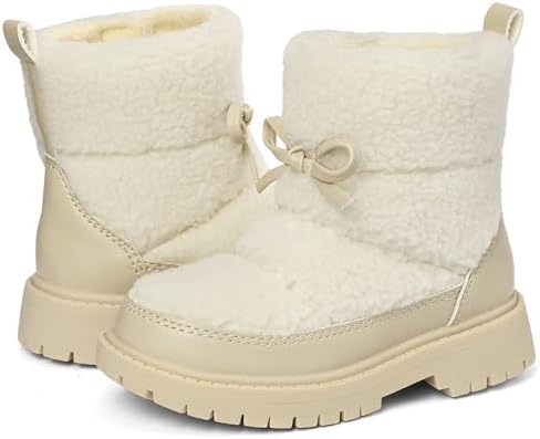 Bigwow Girls Winter Warm Boots Fuzzy Snow Boots with Easy Hook & Loop, Faux Fur Lined, Non-Slip Sole for Toddler Kids