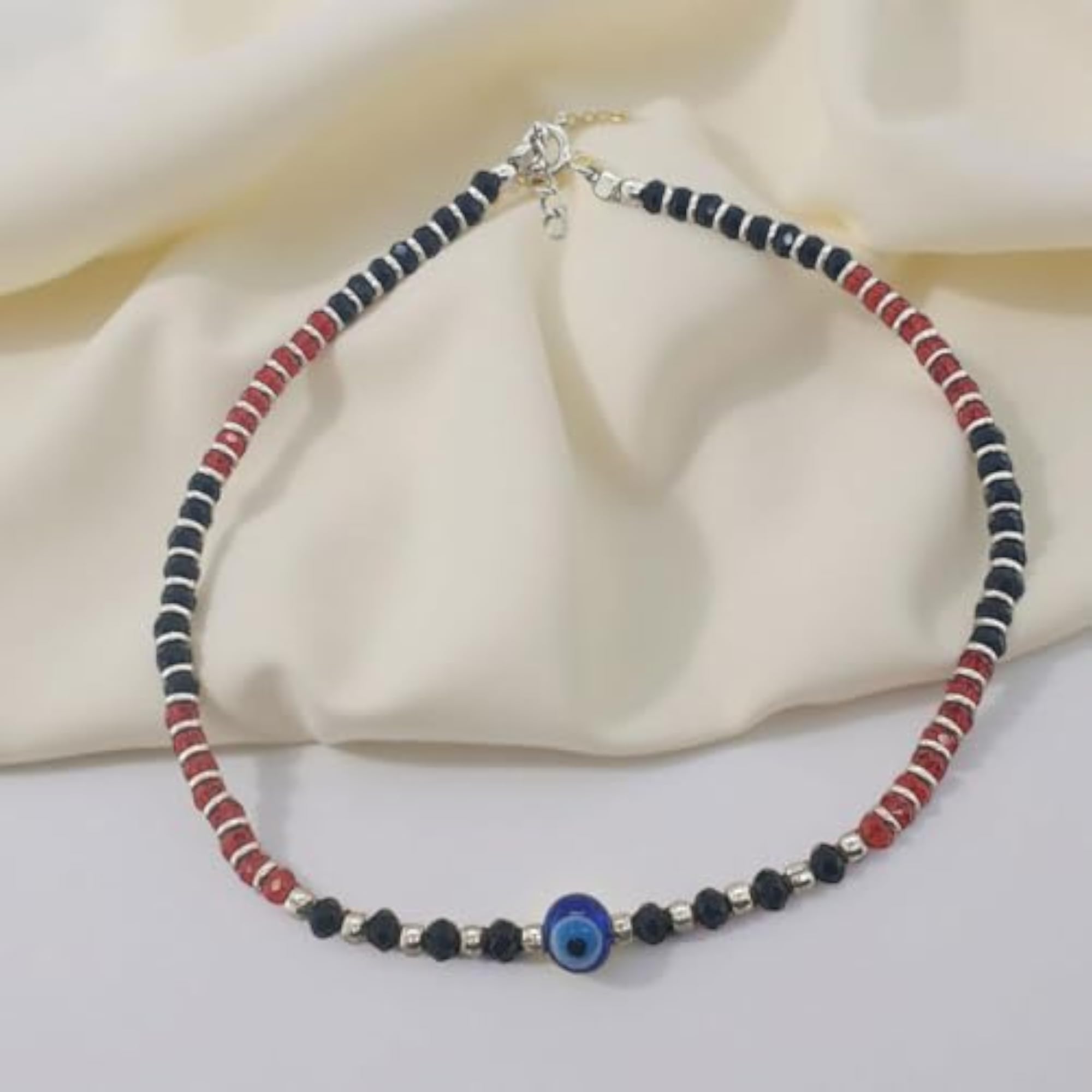 925 Sterling Silver Centre Blue Evil Eye Nazariya Anklet (Payal)
