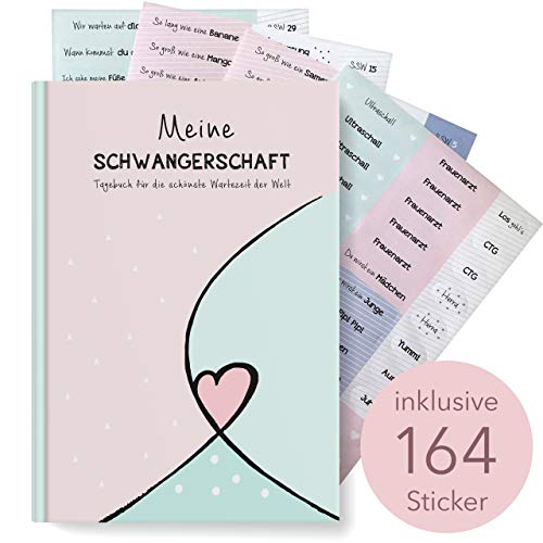 MINTKINDMeine-Schwangerschaft-Schwangerschaftstagebuch-mit-passendem-Stickerbogen-Set-I-Hardcover-Tagebuch-zum-Eintragen-I-Geschenk-fuer-Schwangere-und-werdende-Muetter