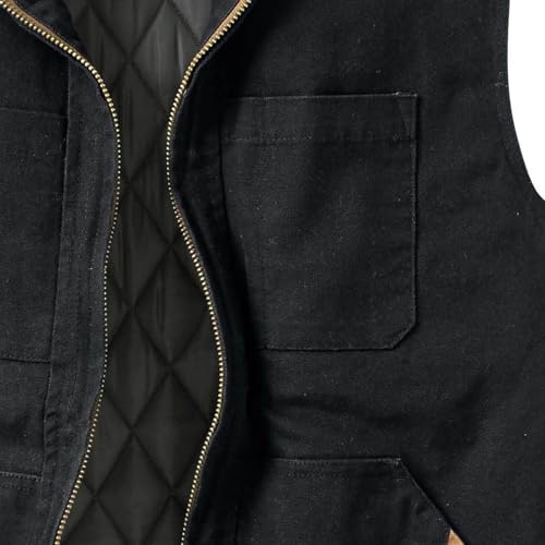 Legendary Whitetails Mens Quilted Canvas Zip Up Heavy Duty Water-Repellent Vest, Black, XL - Thumbnail 2