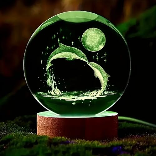 Image of Hamsa LED Crystal Ball Night Light - 16-Color Changing Globe Lamp with Dolphin & Moon Design, USB-Powered Desktop Decorative Mood Light for Home & Office