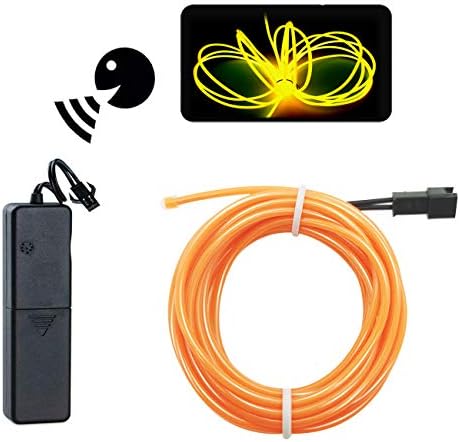 EL Wire Navy Blue, Sounds Control/Constant Light/Flash 9ft Neon Lights Neon Wire Neon Glowing Strobing Electroluminescent Wire with Battery Operated for Parties, Halloween, DIY Decoration