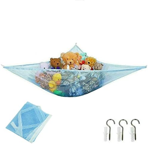 NTEK BLUE Pack of 2 Teddy Hammock Toy Storage Net, Corner Teddy Storage Mesh Organizer Net for Baby/Children's Bedroom or Shower - Toy Hammock for Stuffed Animals Gift Idea for Baby Girl/Boy Birthday